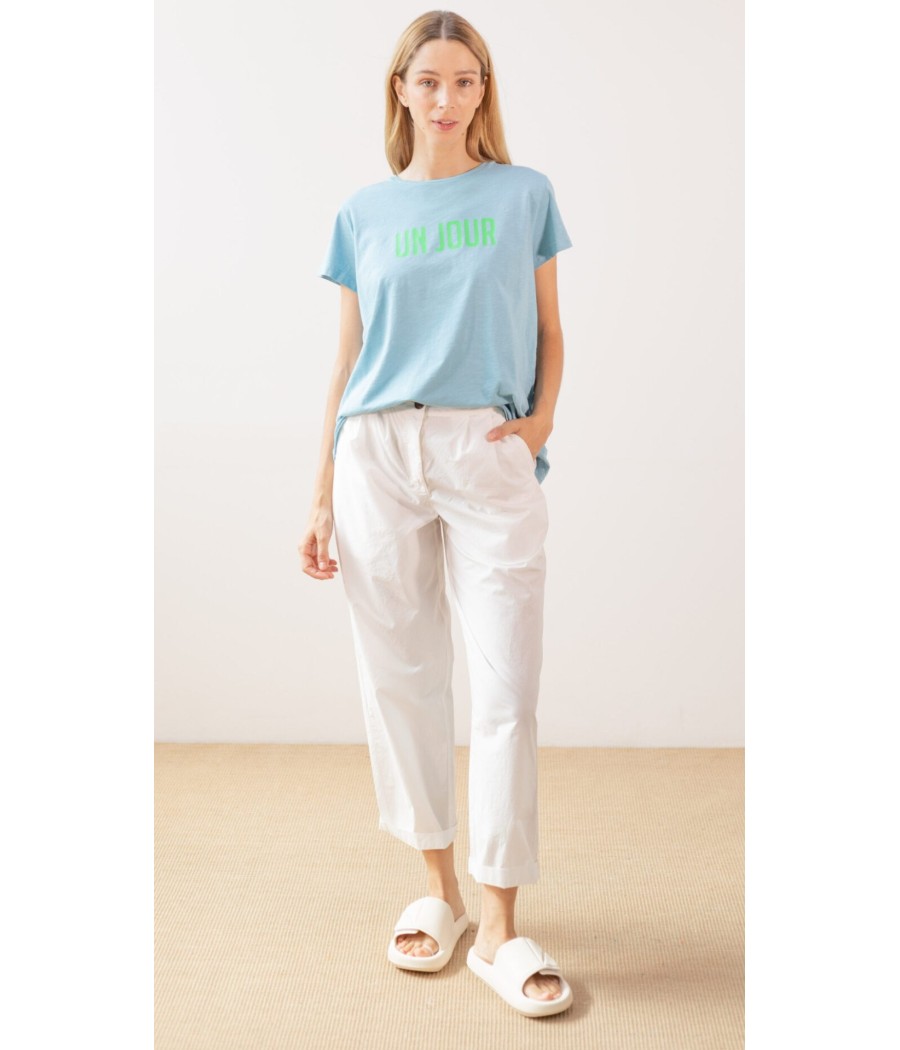 tee-shirt - bleu - logo - "un jour" - marque pan - rougefantomasnoir.com