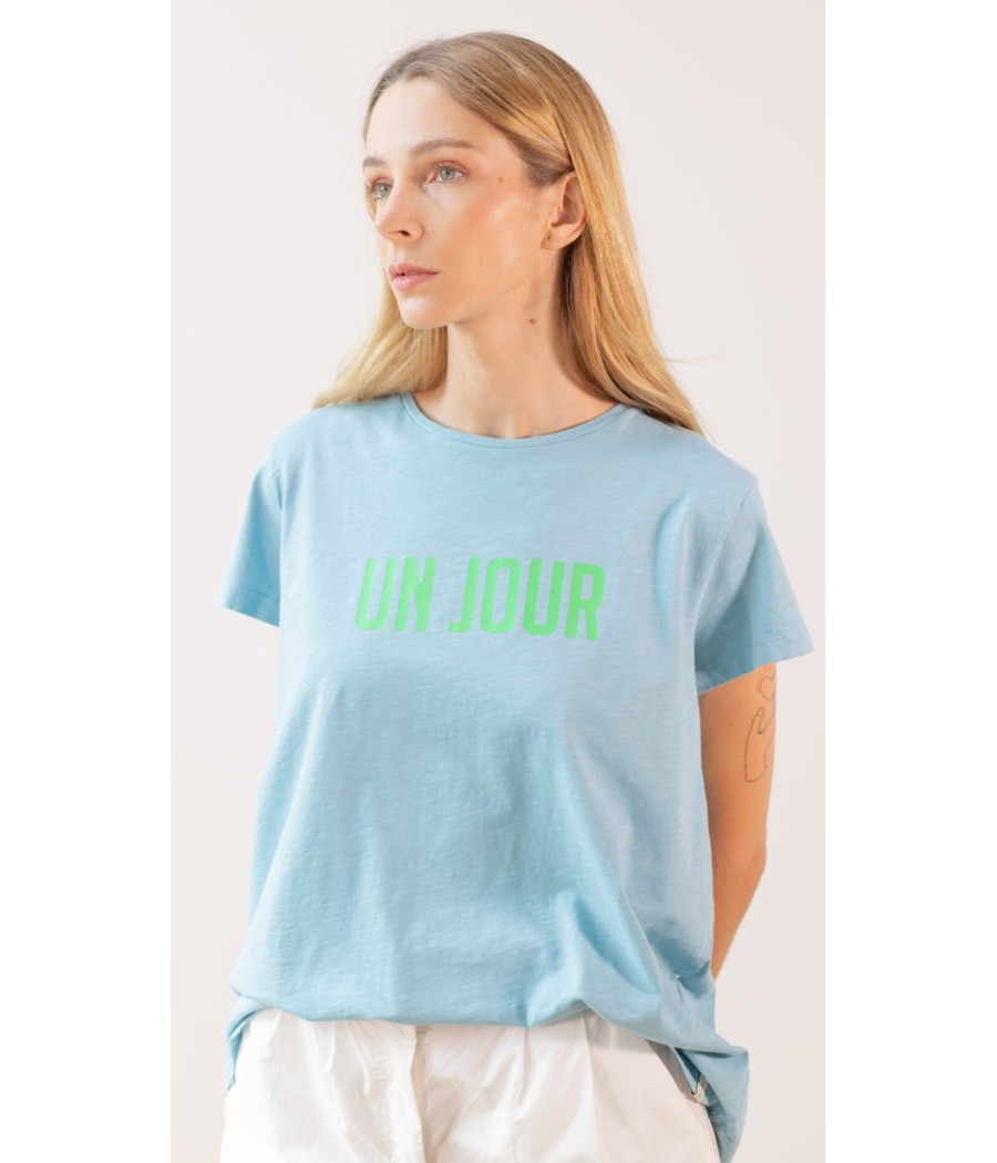 tee-shirt - bleu - logo - "un jour" - marque pan - rougefantomasnoir.com