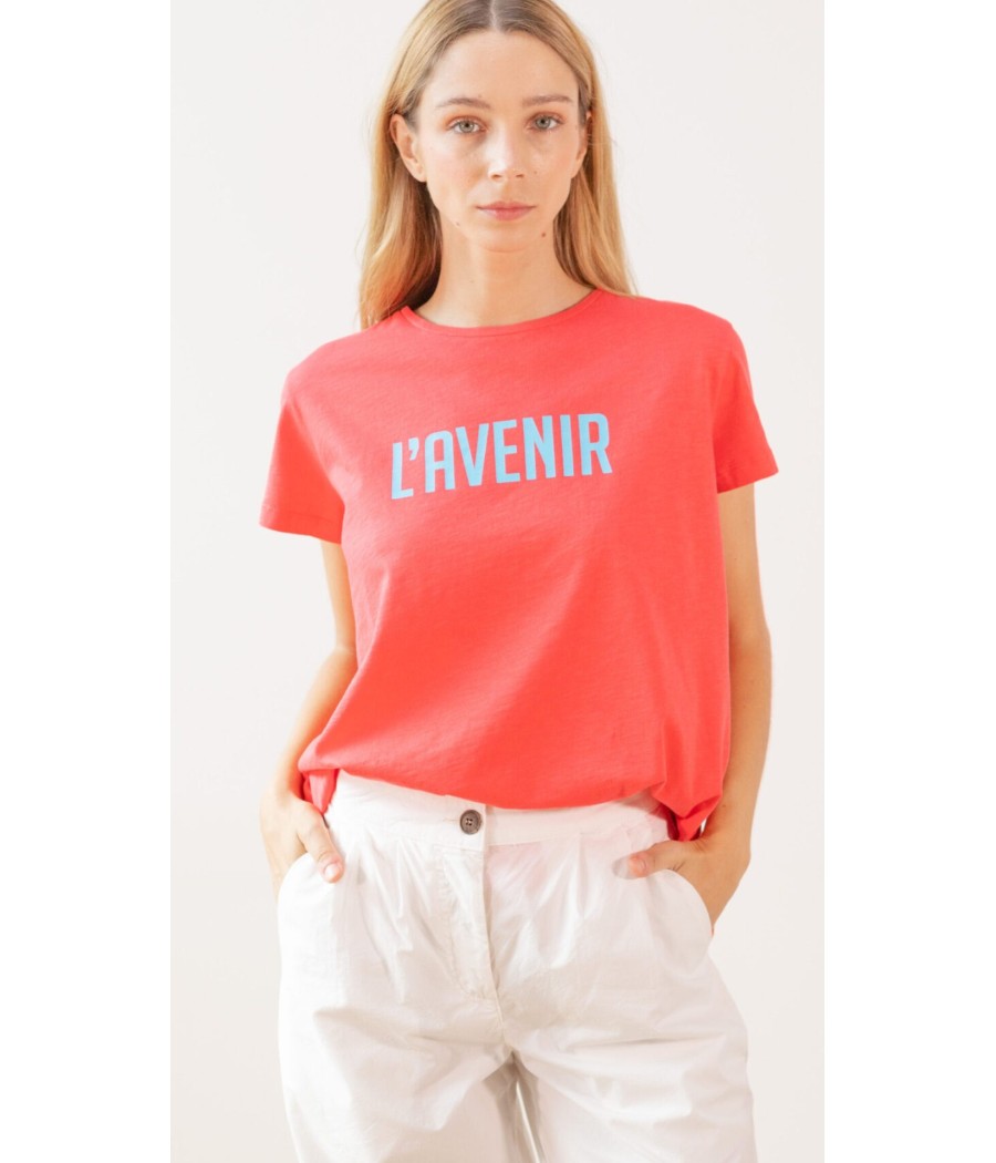 tee-shirt - rouge - logo - "l'avenir" - marque pan - rougefantomasnoir.com