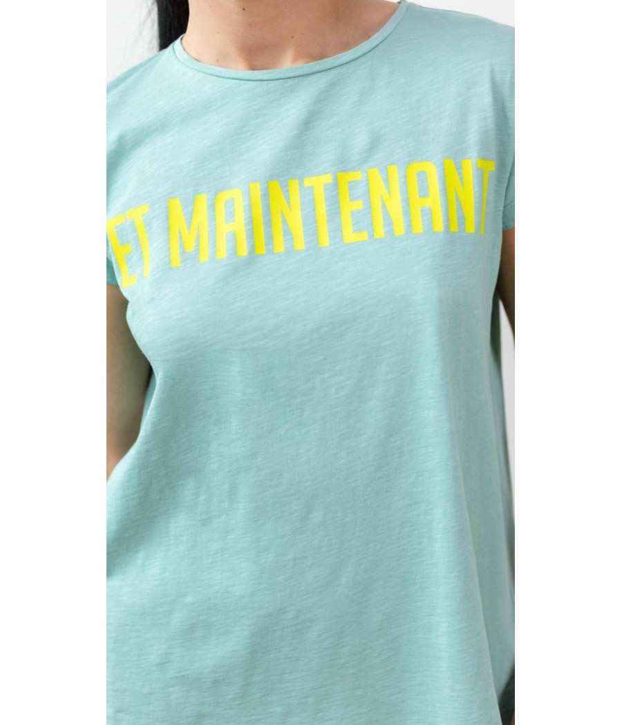 tee shirt - vert - logo - "et maintenant " - marque pan - rougefantomasnoir.com