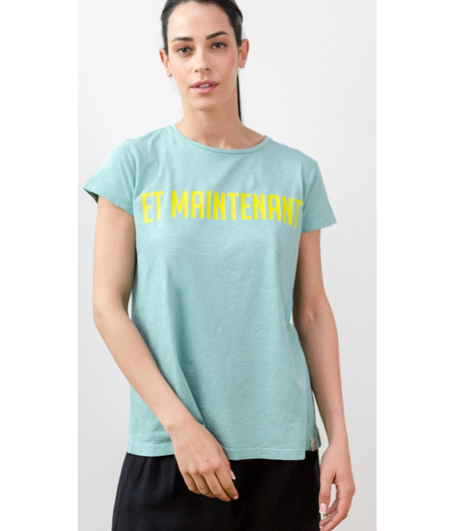 tee shirt - vert - logo - "et maintenant " - marque pan - rougefantomasnoir.com