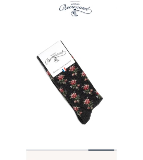 Les Fleurs chaussettes homme coton gris Maison Broussaud