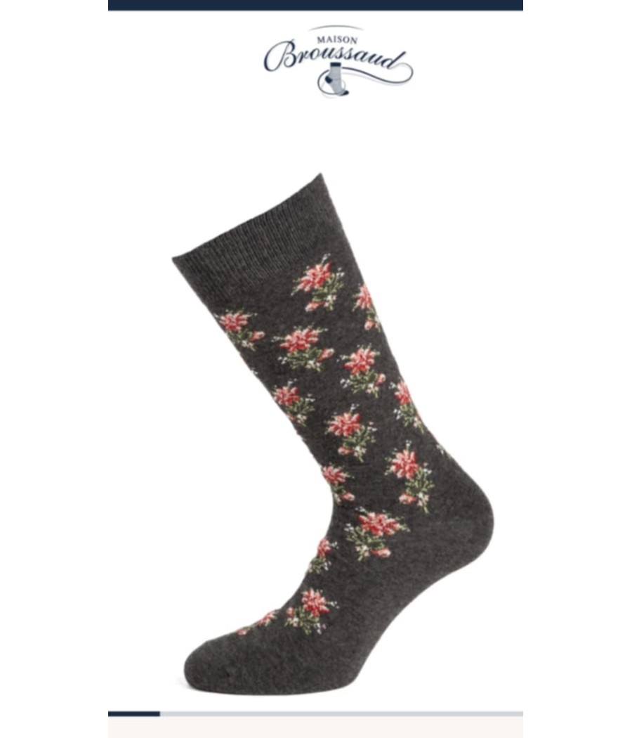 les fleurs - chaussettes homme - coton gris - maison broussaud - rougefantomasnoir.com