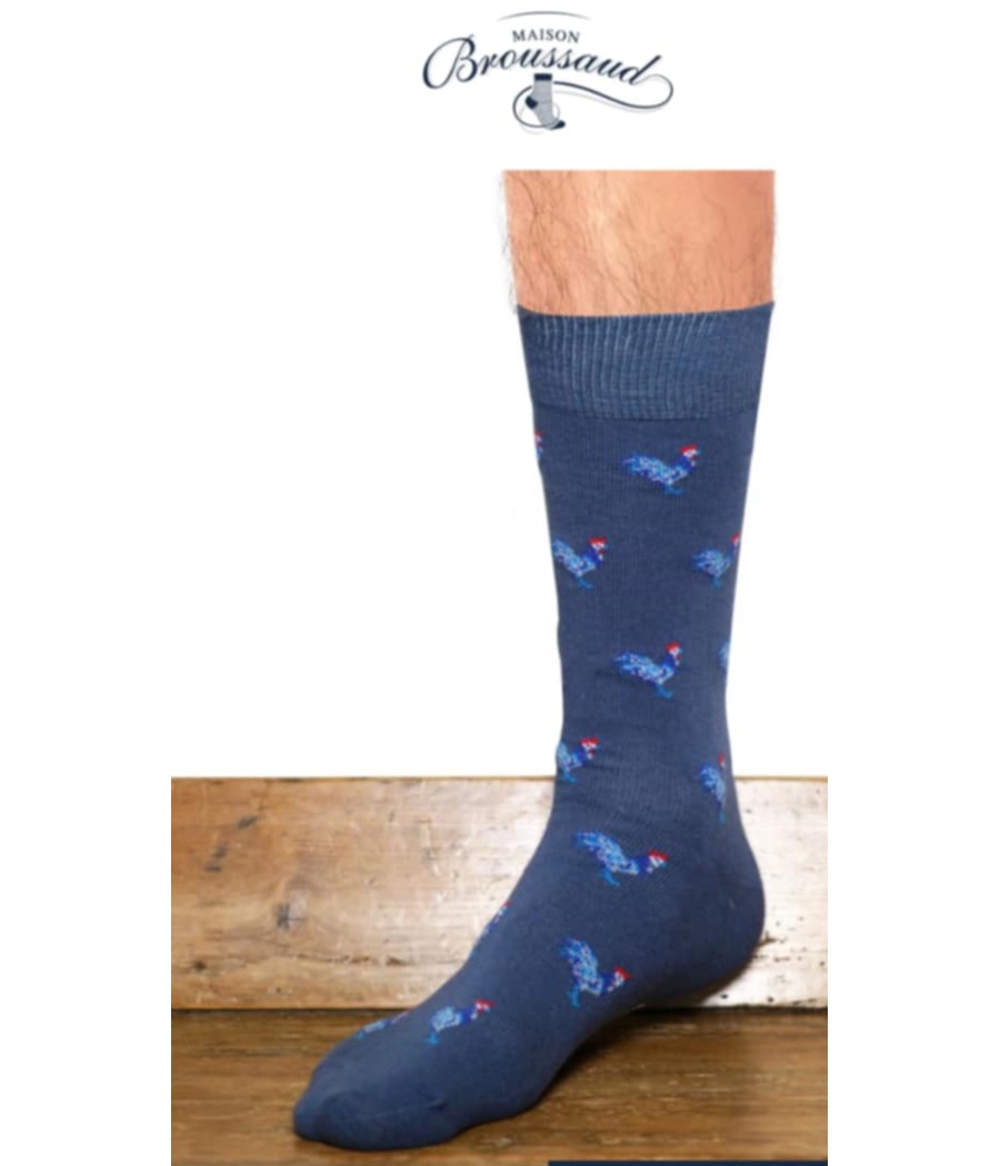 les coqs - bleu- chaussettes homme - maison broussaud - rougefantomasnoir.com