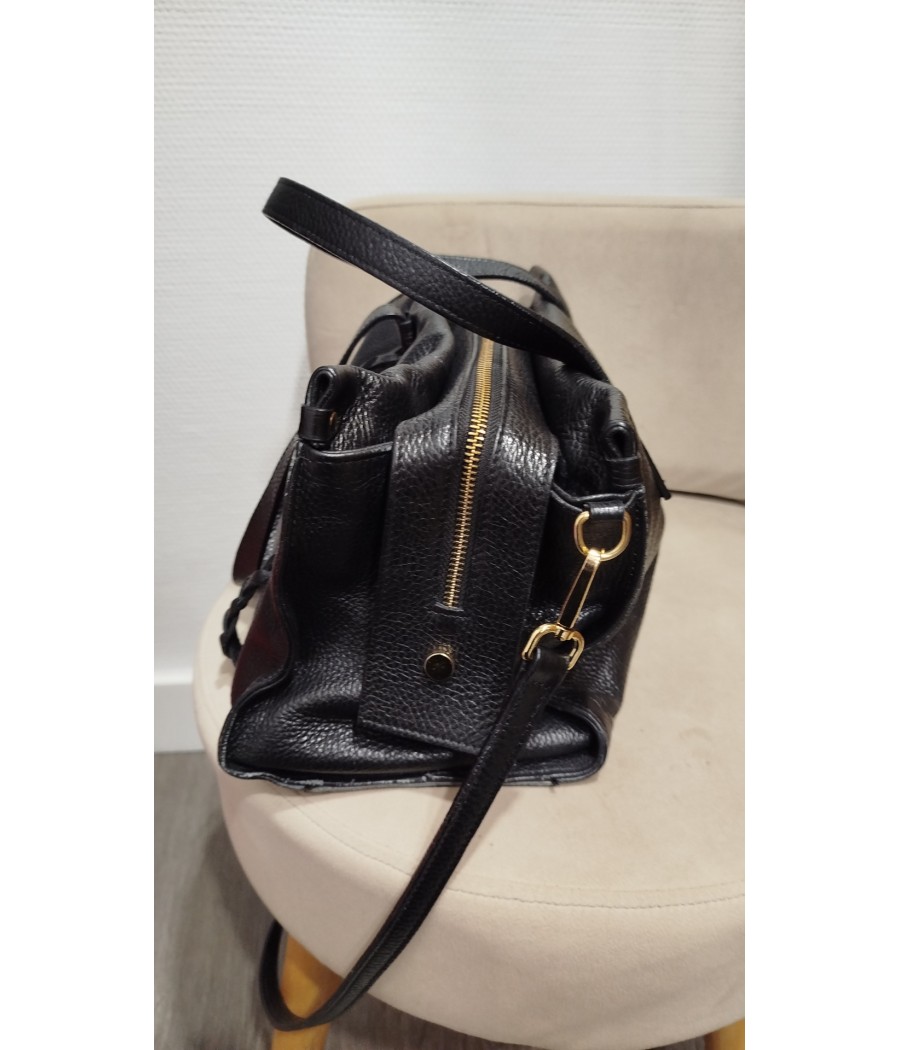 sac en cuir - noir - en seconde main - marque minelli - rougefantomasnoir.com