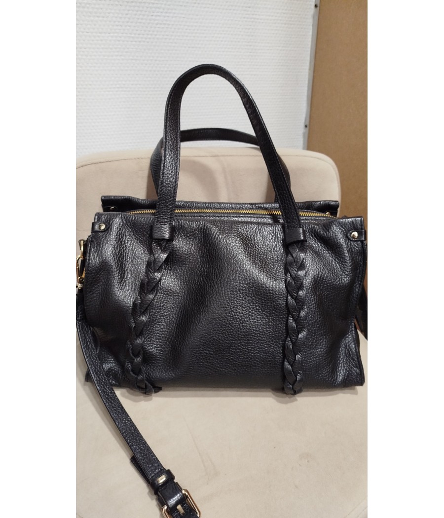 sac en cuir - noir - en seconde main - marque minelli - rougefantomasnoir.com