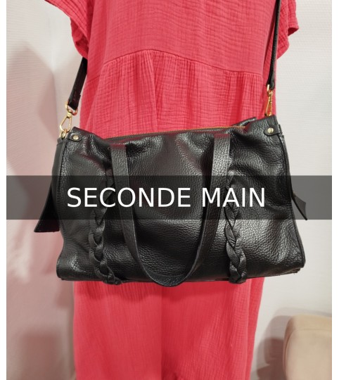 Sac en cuir noir en seconde main marque Minelli