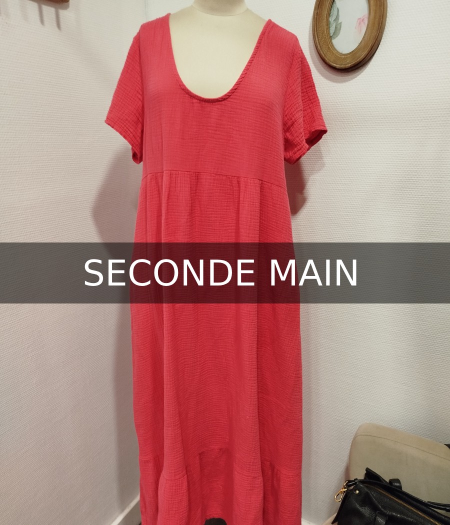 robe longue - rose - en gaze de coton - en seconde main - andromede - rougefantomasnoir.com
