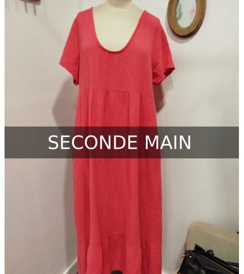 Robe longue rose en gaze de coton en seconde main Andromede