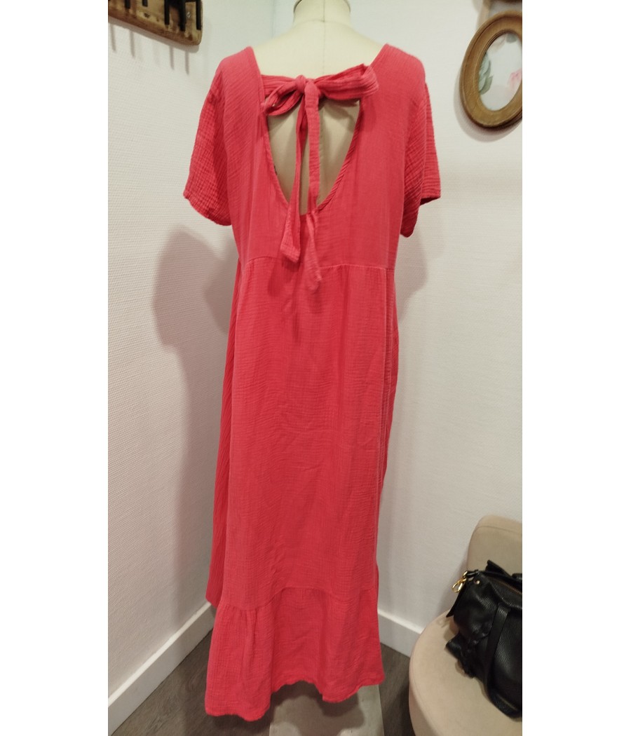 robe longue - rose - en gaze de coton - en seconde main - andromede - rougefantomasnoir.com
