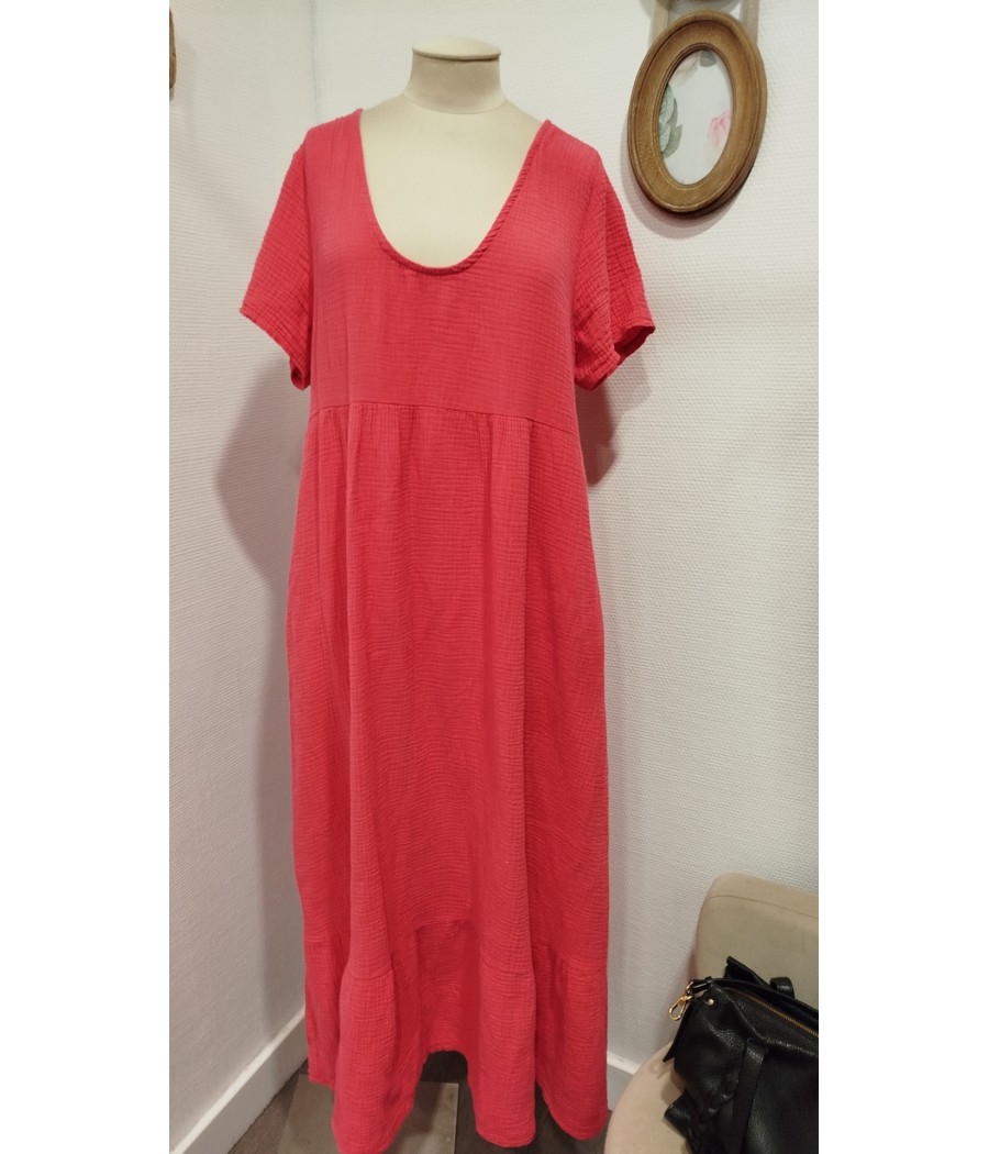 robe longue - rose - en gaze de coton - en seconde main - andromede - rougefantomasnoir.com
