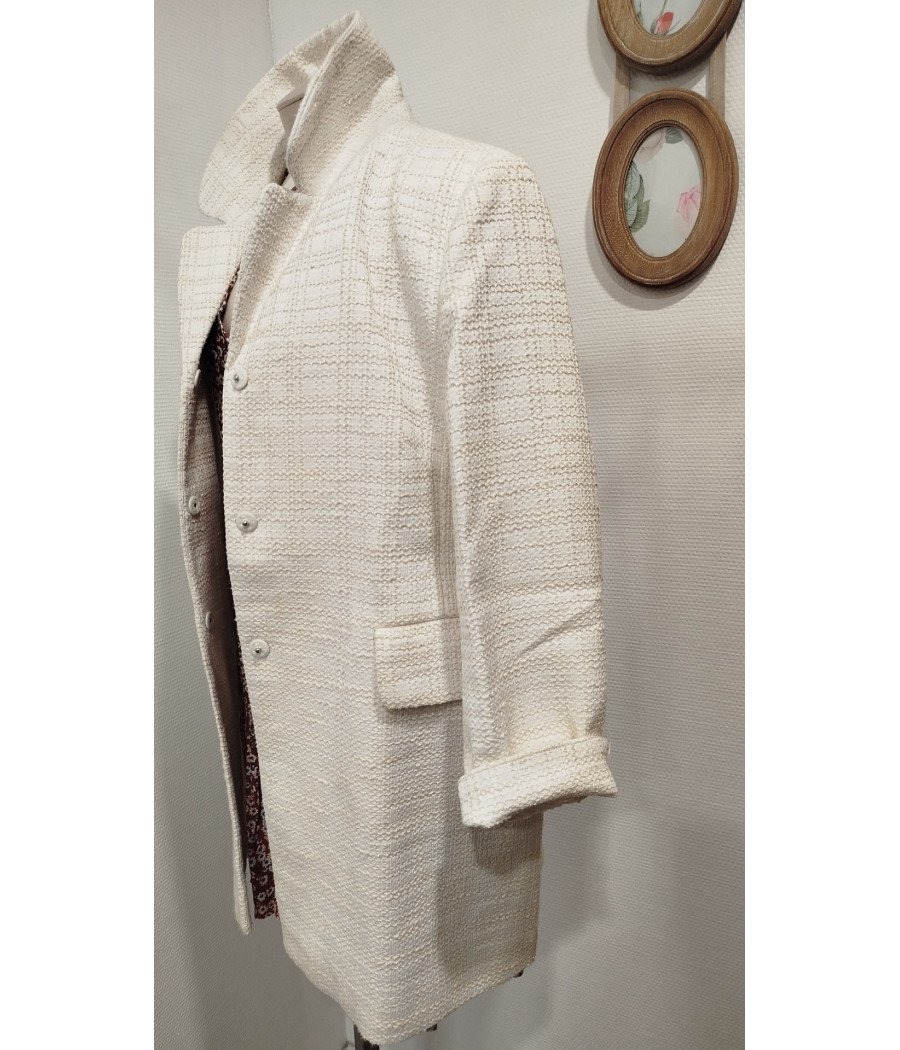 manteau blanc - mi-long -en seconde main - marque 1.2.3 - rougefantomasnoir.com