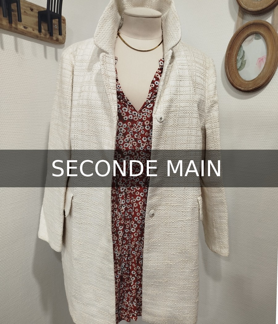 manteau blanc - mi-long -en seconde main - marque 1.2.3 - rougefantomasnoir.com