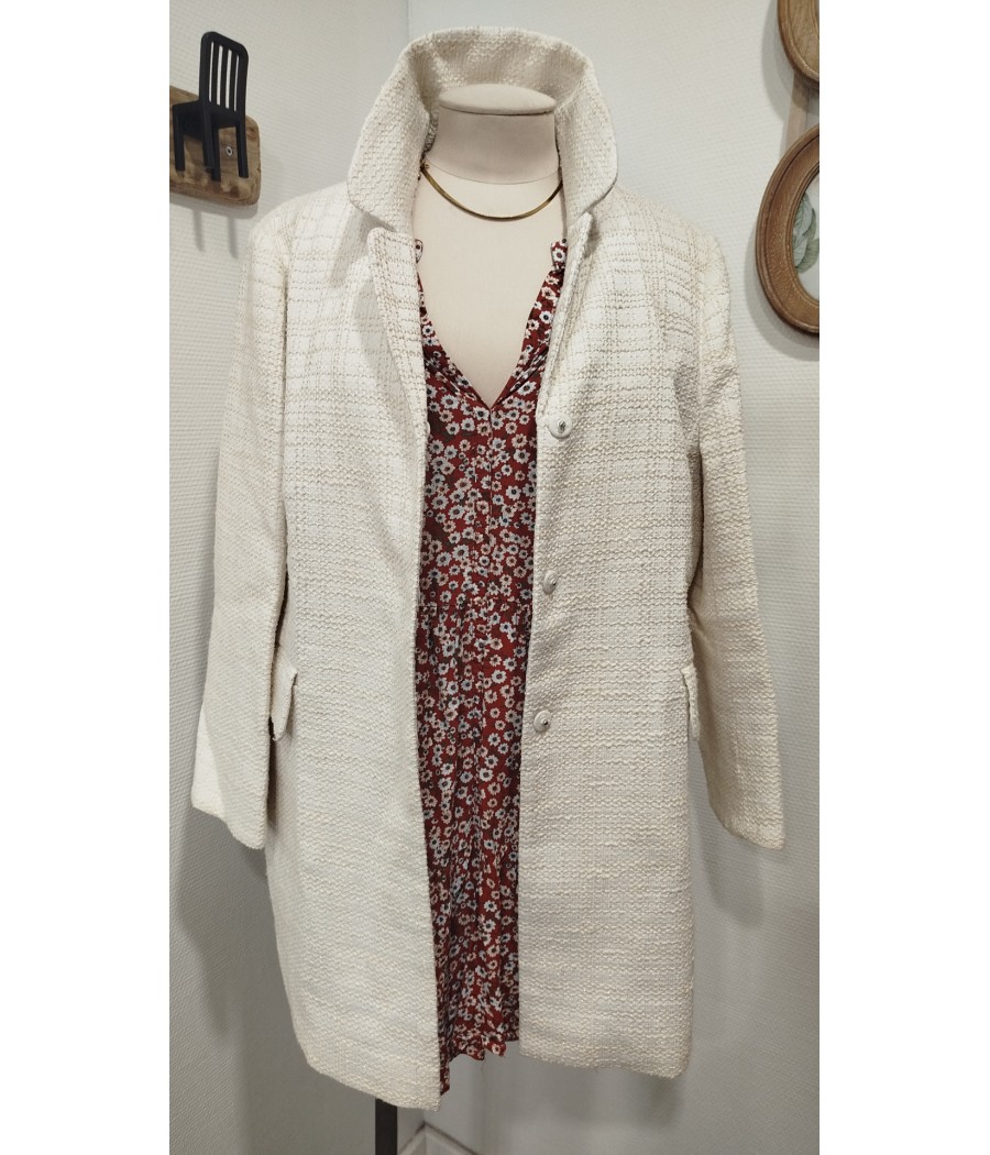 manteau blanc - mi-long -en seconde main - marque 1.2.3 - rougefantomasnoir.com