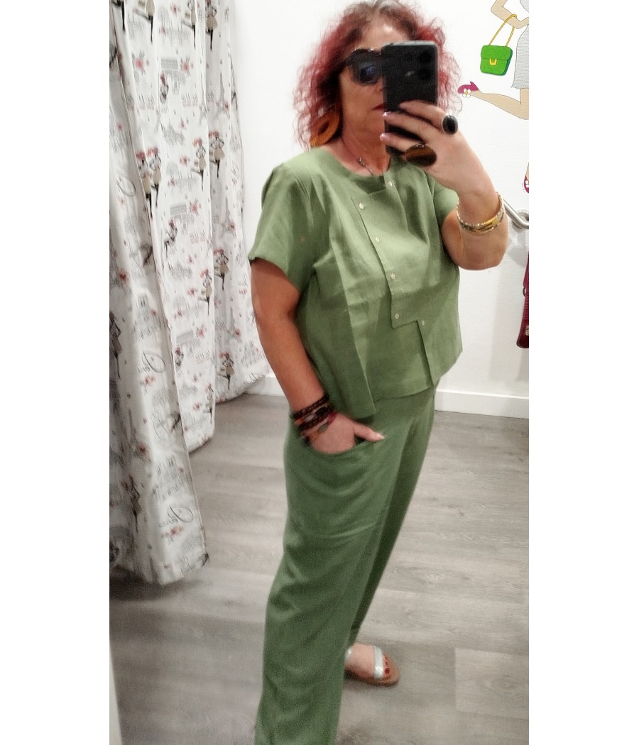 blouse - à manches courtes - vert- pan basico - rougefantomasnoir.com