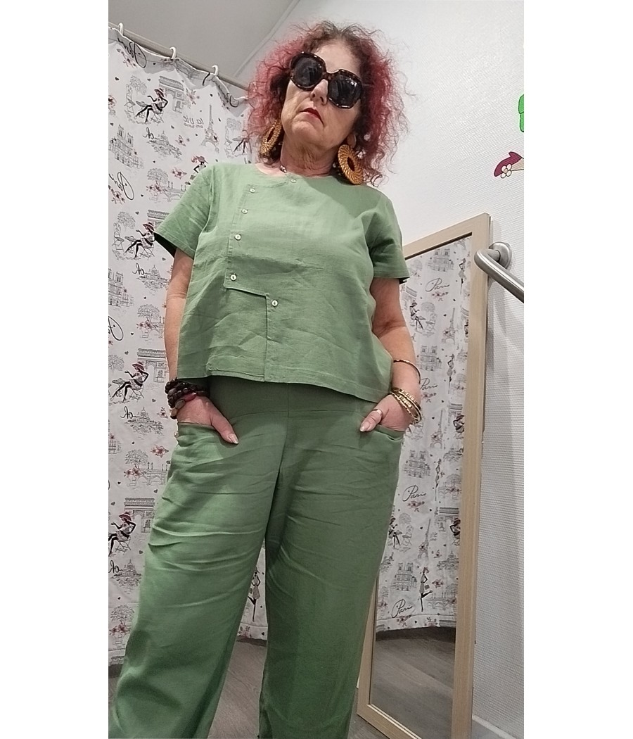 blouse - à manches courtes - vert- pan basico - rougefantomasnoir.com