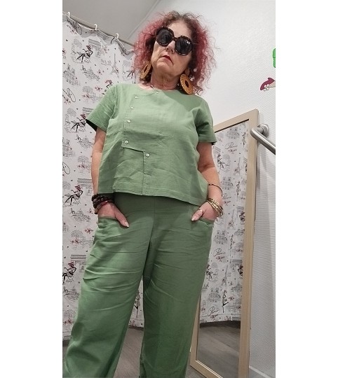 Blouse à manches courtes vert Pan Basico