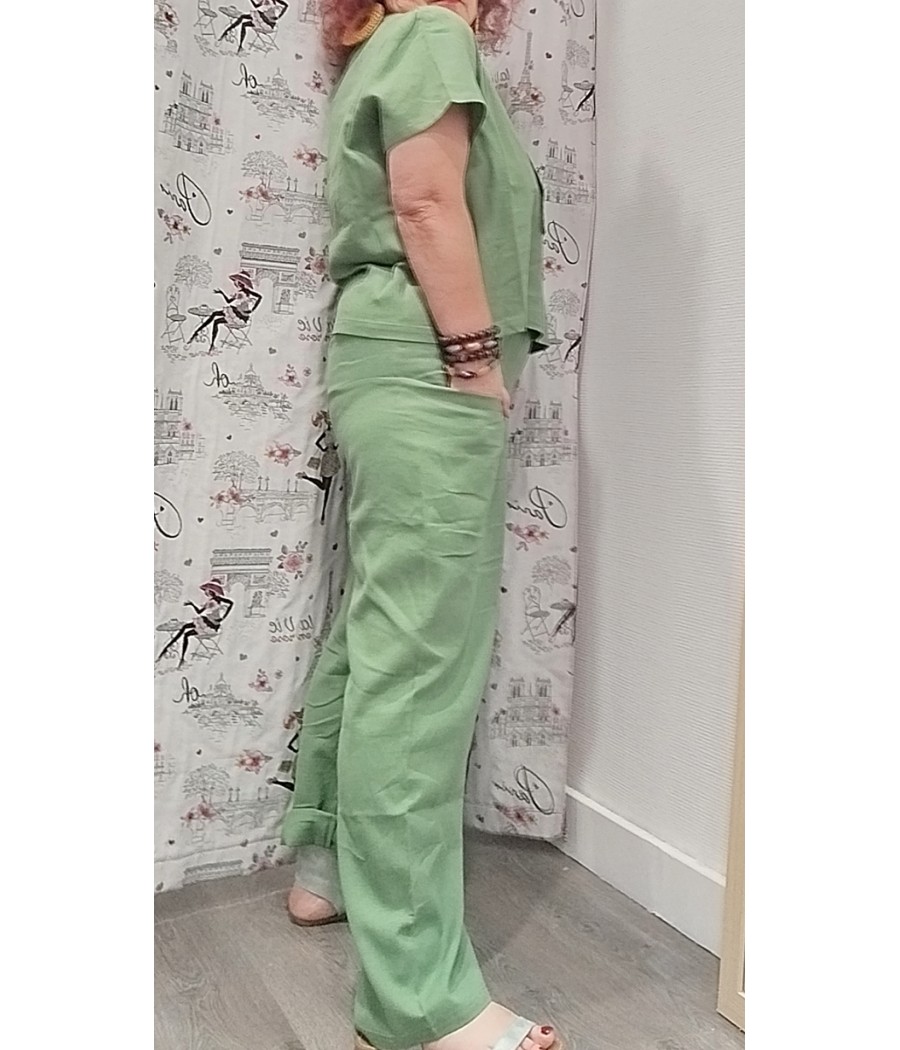 pantalon droit - vert - taille élastique - pan basico - rougefantomasnoir.com