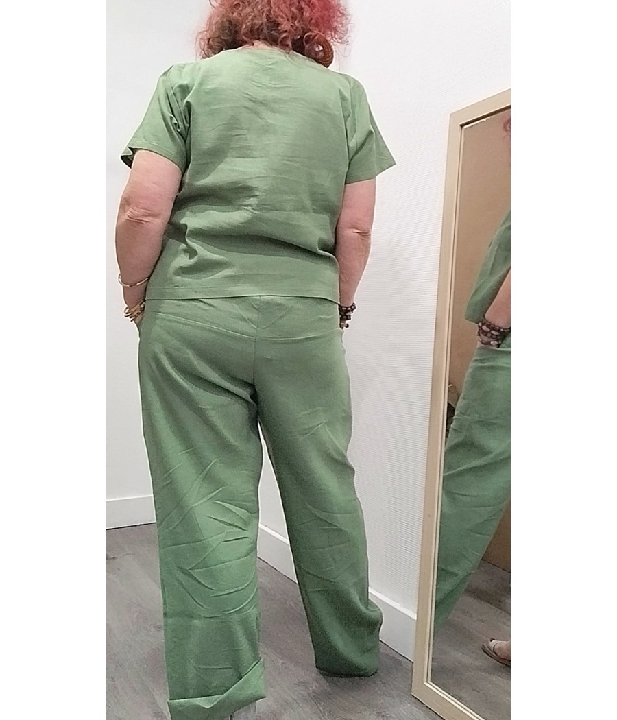 pantalon droit - vert - taille élastique - pan basico - rougefantomasnoir.com