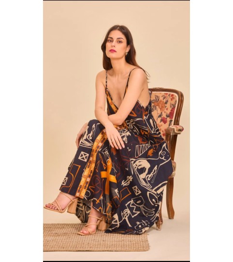 Robe longue en coton imprimé ethnique Orice