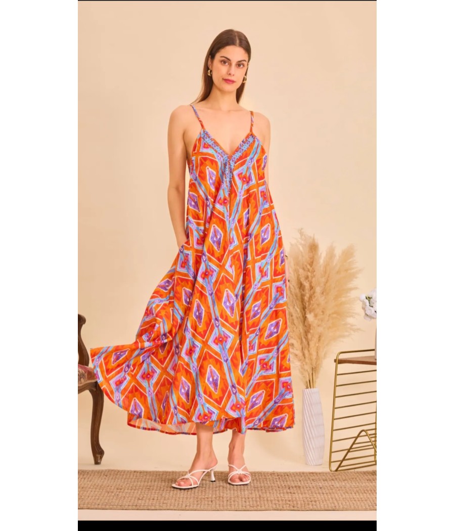 robe - longue - en coton - orange - orice - rougefantomasnoir.com