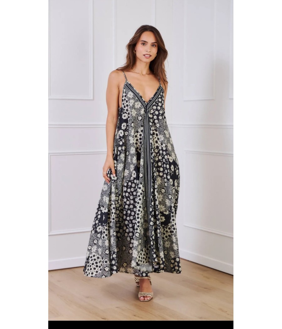 robe - longue - en - coton- imprimé - fleur - orice - rougefantomasnoir.com