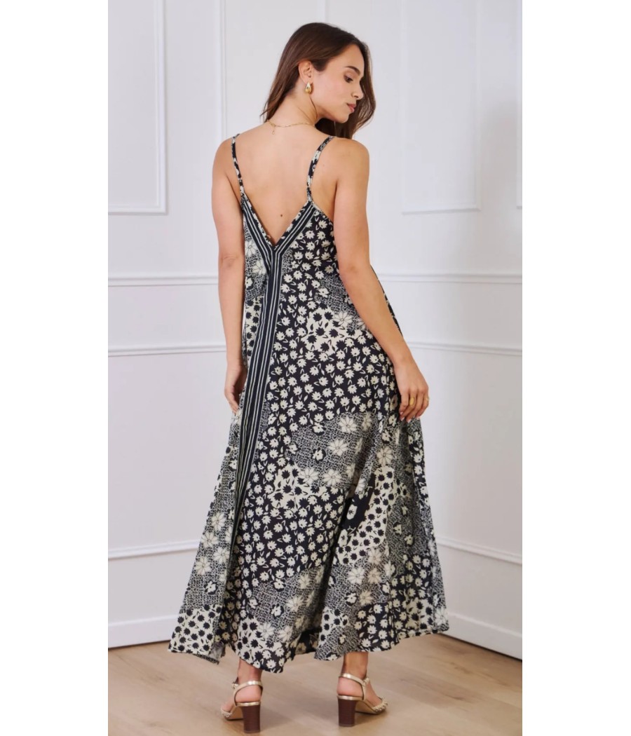 robe - longue - en - coton- imprimé - fleur - orice - rougefantomasnoir.com