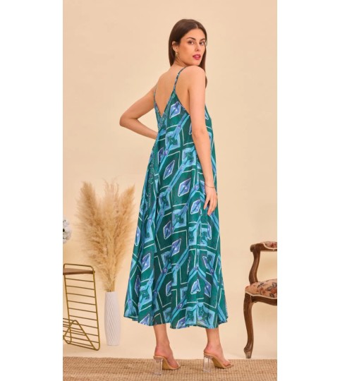 Robe longue en coton imprimé géométrique Orice