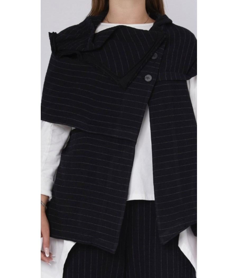 veste - sans - manches - rayée - noire - wendy trendy - rougefantomasnoir.com