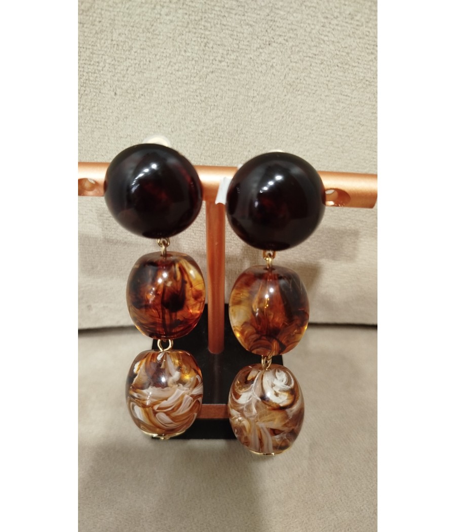 boucles d'oreilles - clips - en résine - marron - ambré - francine bramli - rougefantomasnoir.com