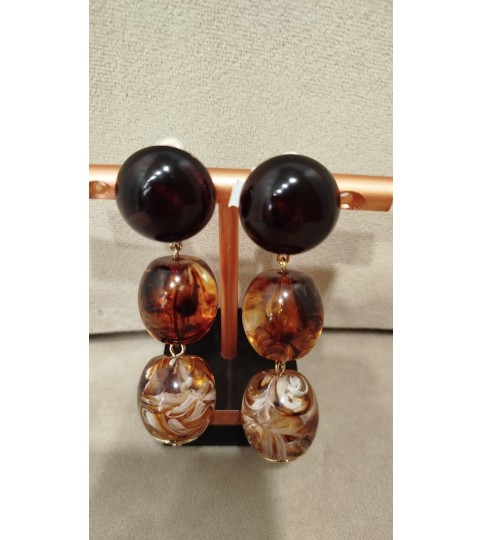 Boucles d'oreilles clips en résine marron ambré Francine Bramli