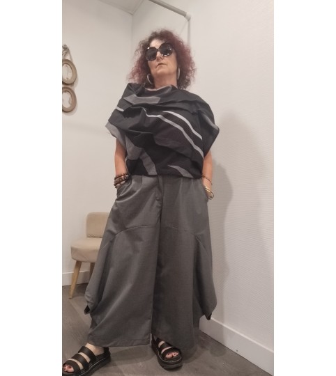 Haut drapé noir et gris Wendy Trendy
