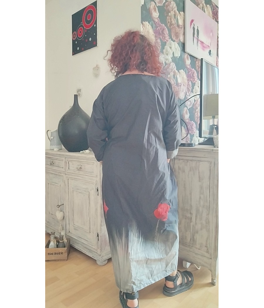 robe - longue - noir - à motifs - fleur - rouge - wendy trendy - rougefantomasnoir.com