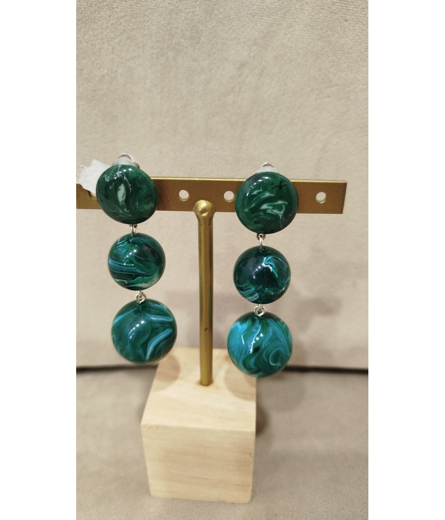 Boucles d'oreilles résine vert marbré Francine Bramli