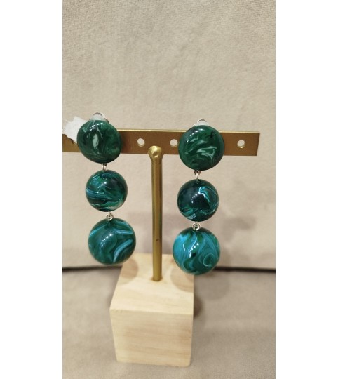 Boucles d'oreilles résine vert marbré Francine Bramli