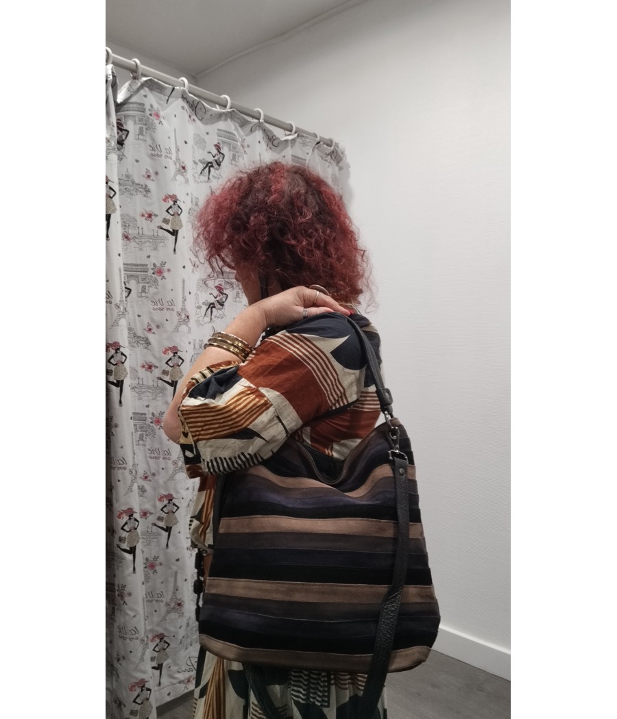 sac - en - cuir - nubuck - camel - & - bleu - gris - salamander - seconde main - rougefantomasnoir.cim