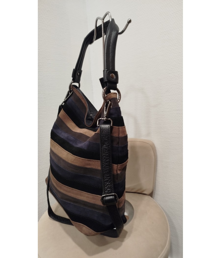 sac - en - cuir - nubuck - camel - & - bleu - gris - salamander - seconde main - rougefantomasnoir.cim