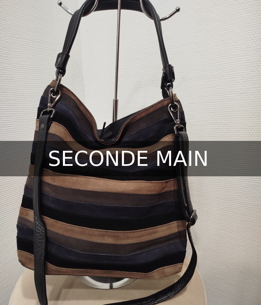 Sac en cuir nubuck camel & bleu gris Salamander seconde main