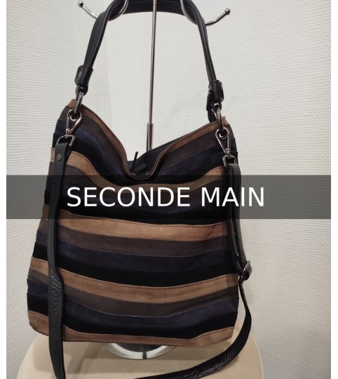 Sac en cuir nubuck camel & bleu gris Salamander seconde main