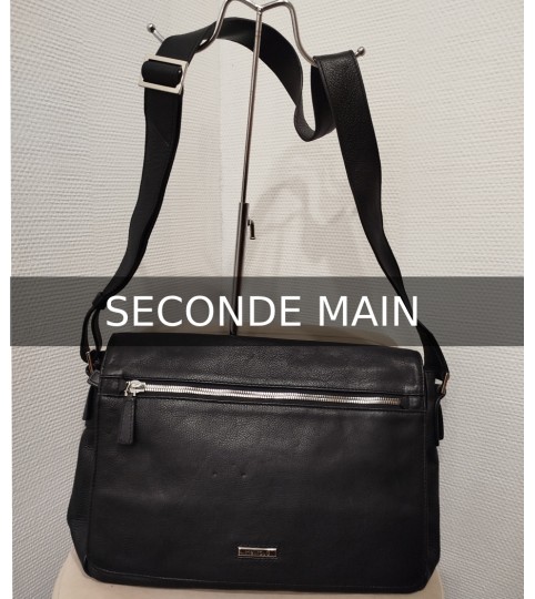 Sac besace en cuir noir Heyraud - Seconde main