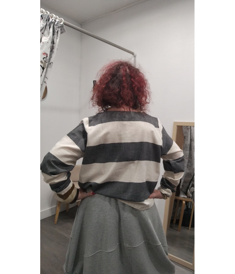 haut - à - rayures - gris - beige - pan basico - rougefantomasnoir.com
