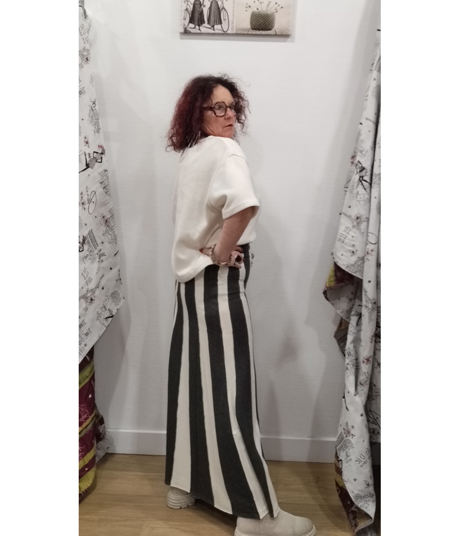 jupe - longue - en - maille - à - pans - gris - et - beige - pan basico - rougefantomasnoir.com
