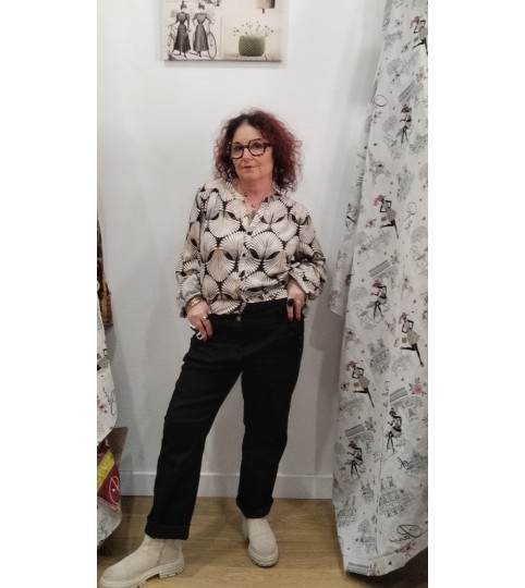 Jean denim noir Raja poches fantaisie Cream