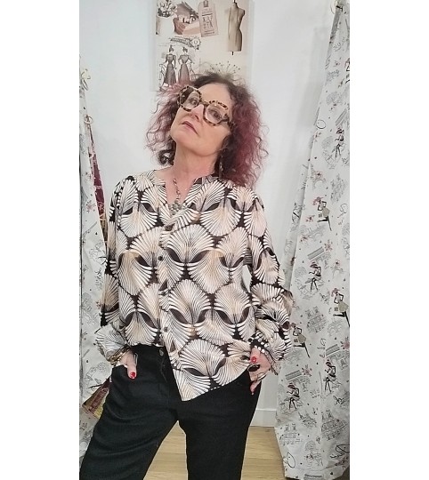 Blouse imprimé graphique Tiah Cream