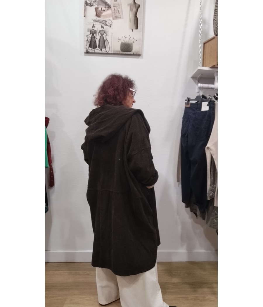 manteau - en -velours - capuche - marron - sabini - rougefantomasnoir.com