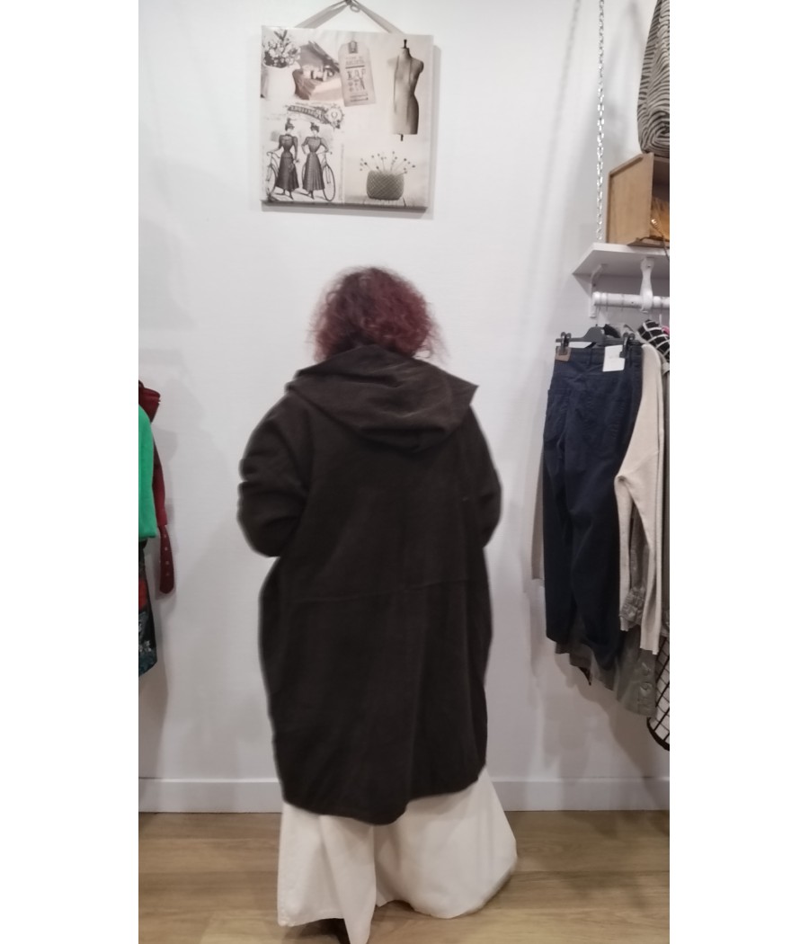 manteau - en -velours - capuche - marron - sabini - rougefantomasnoir.com