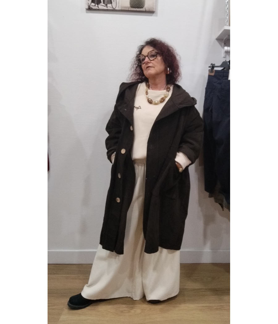manteau - en -velours - capuche - marron - sabini - rougefantomasnoir.com
