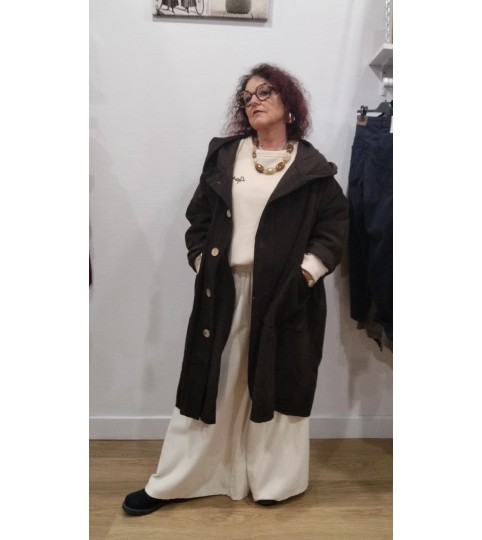 Manteau en velours capuche marron  Sabini