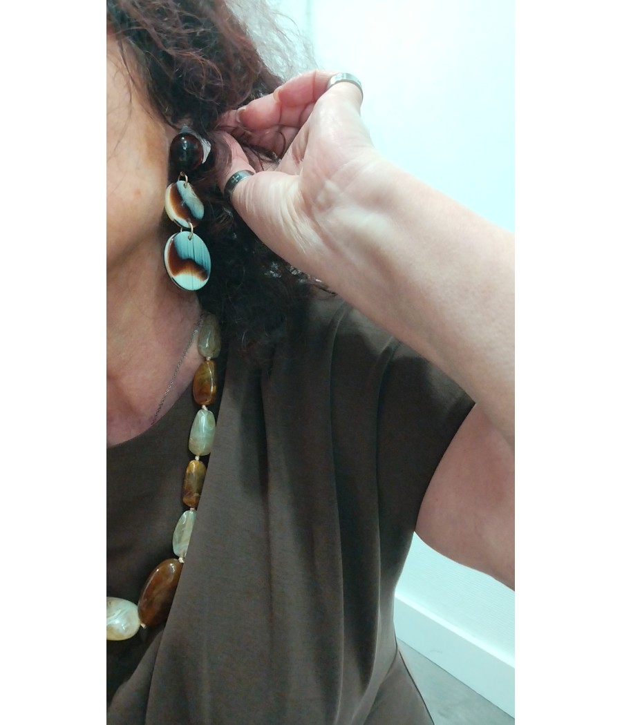 Boucles - d'oreilles - corne - marron - francine - bramli - rougefantomasnoir.com