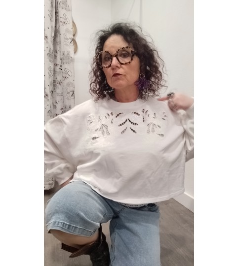 Sweat blanc brodé Idole Rue Mazarine – sweat femme chic et casual